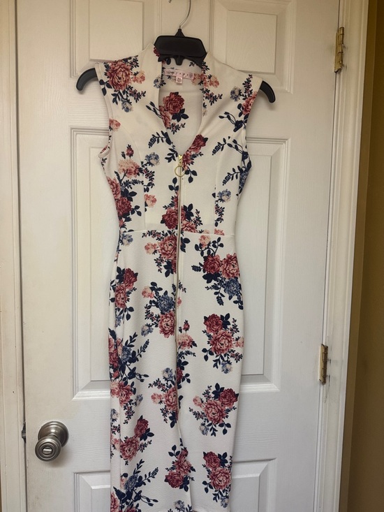 Crave Fame Dresses & Skirts - Crave Fame White Midi Dress with Pink and Navy Floral Print